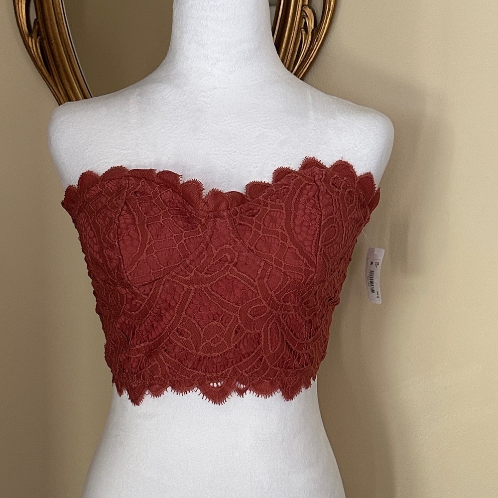 Altar'd State Lace Bralette Crop Top Tube Top Bustier Lace Scallop Hem Rust NWT